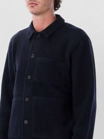 Universal Works Wool-blend Button Front Overshirt Jacket In Black