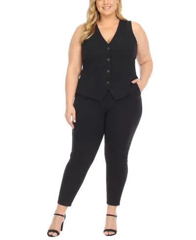 White Mark Plus Size Tailored Button Front Vest In Black