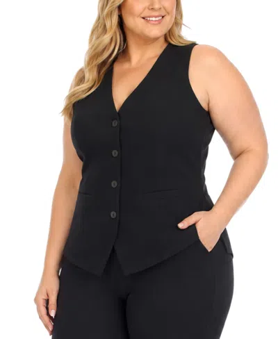 White Mark Plus Size Tailored Button Front Vest In Black