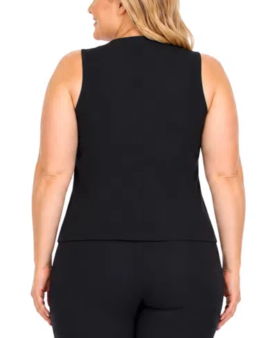 White Mark Plus Size Tailored Button Front Vest In Black