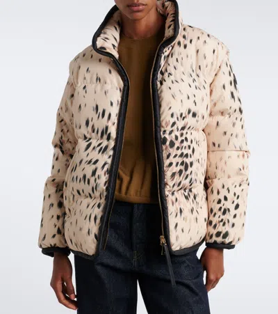 Moncler Printed Technical Down Jacket In Neutral