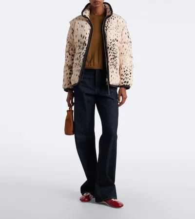 Moncler Printed Technical Down Jacket In Neutral