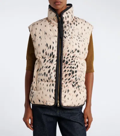 Moncler Printed Technical Down Jacket In Neutral