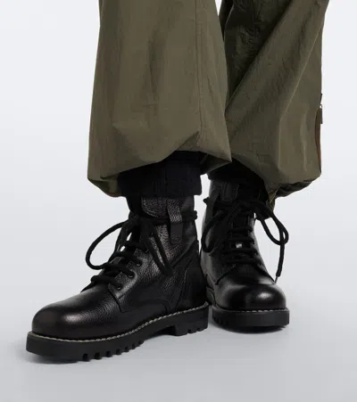 Fendi Commando Mohair-cuff Leather Boots In Black