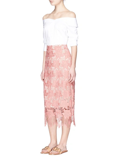 Shop Alice And Olivia 'strand' Fringe Hem Floral Lace Pencil Skirt