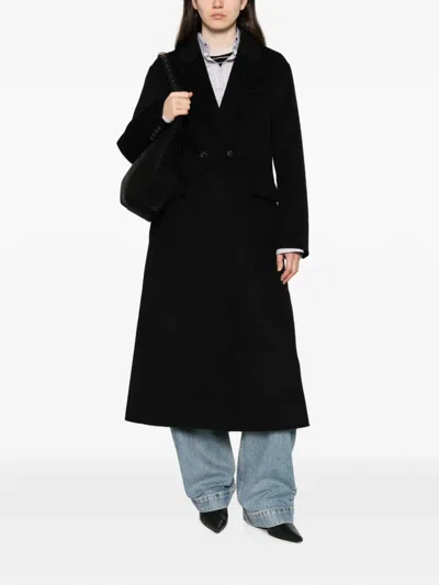 Sandro Stud-embellished Double-breasted Coat In Black