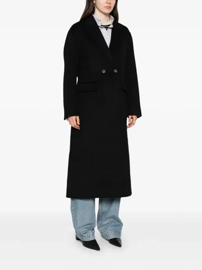 Sandro Stud-embellished Double-breasted Coat In Black