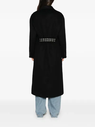 Sandro Stud-embellished Double-breasted Coat In Black