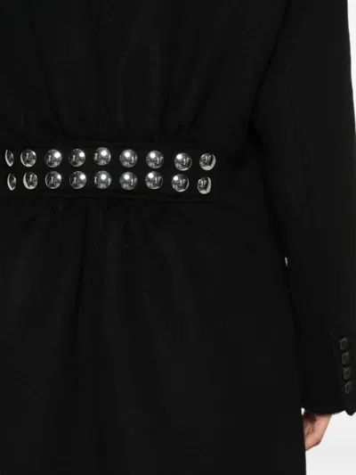 Sandro Stud-embellished Double-breasted Coat In Black