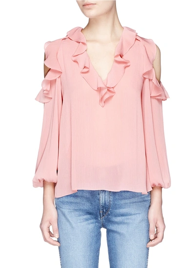 Alice And Olivia 'gia' Ruffle Cold Shoulder Crépon Blouse