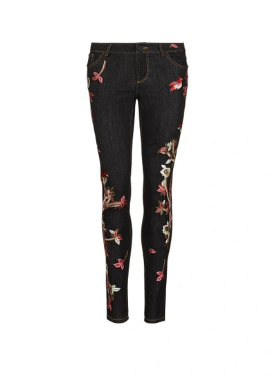 Shop Alice And Olivia 'jane' Bird And Floral Embroidered Skinny Jeans