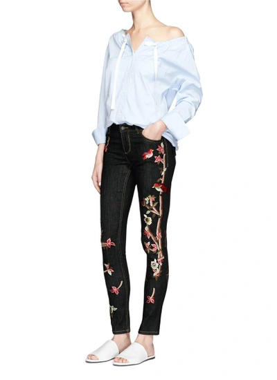 Shop Alice And Olivia 'jane' Bird And Floral Embroidered Skinny Jeans