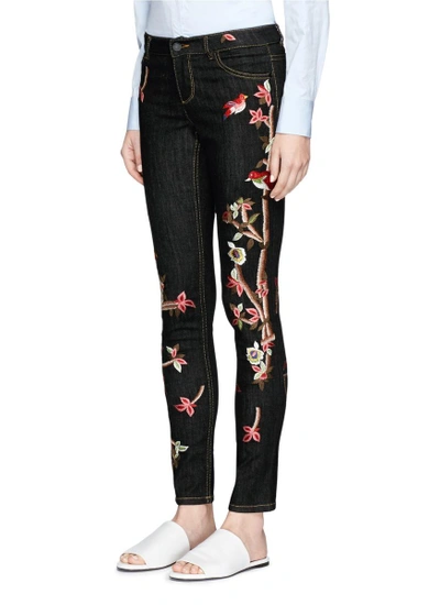 Shop Alice And Olivia 'jane' Bird And Floral Embroidered Skinny Jeans