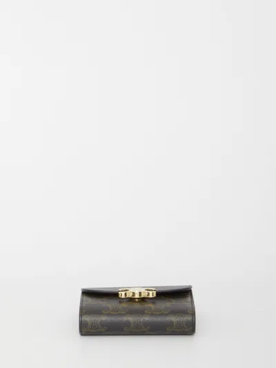Celine Triomphe-print Compact Wallet In Black