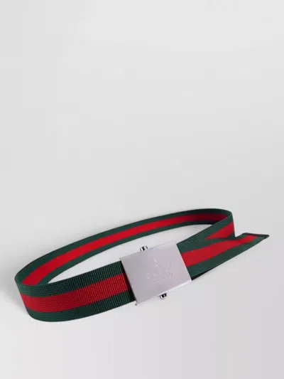 Gucci Belt With Web Ribbon And Rectangular Buckle In Multi