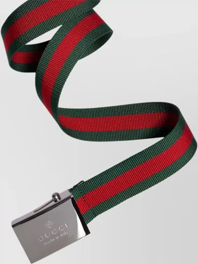 Gucci Belt With Web Ribbon And Rectangular Buckle In Multi