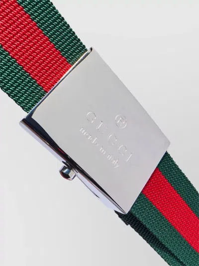 Gucci Belt With Web Ribbon And Rectangular Buckle In Multi
