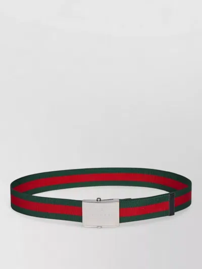 Gucci Belt With Web Ribbon And Rectangular Buckle In Multi