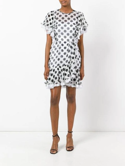 Shop Dolce & Gabbana Polka Dot Ruffled Dress In Black