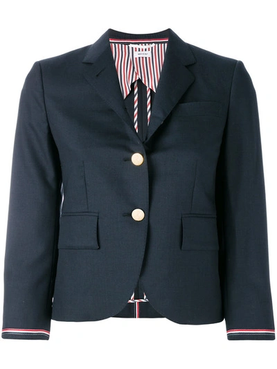 Thom Browne Single Breasted Sport Coat With Selvedge Stripe Insert In Super 100's Step Twill Wool In Blue