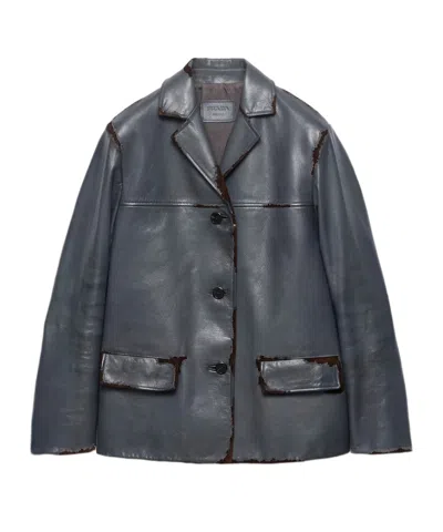 Prada Smooth Leather And Suede Jacket In Gray