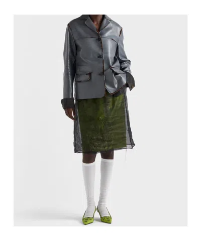 Prada Smooth Leather And Suede Jacket In Gray