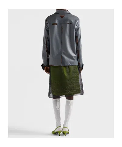 Prada Smooth Leather And Suede Jacket In Gray