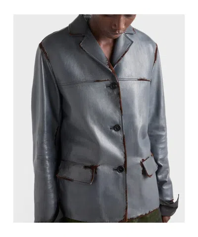 Prada Smooth Leather And Suede Jacket In Gray