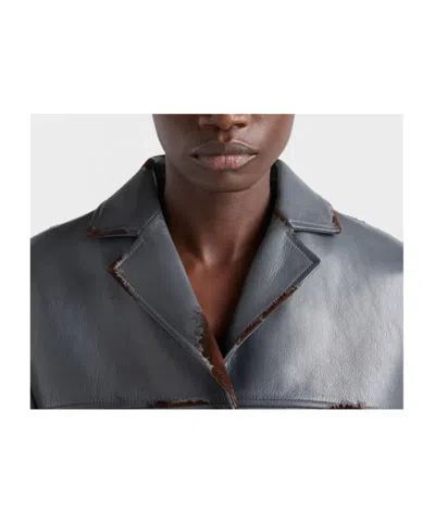 Prada Smooth Leather And Suede Jacket In Gray