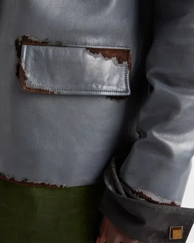 Prada Smooth Leather And Suede Jacket In Gray