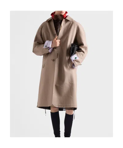 Prada Bonded Poplin Coat With Devoré Effect In Brown