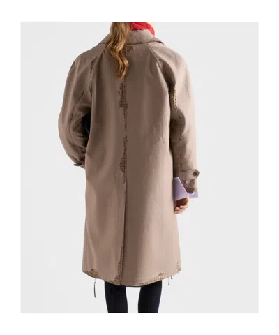 Prada Bonded Poplin Coat With Devoré Effect In Brown