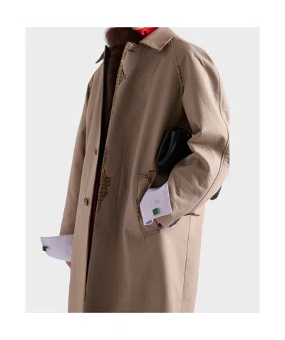 Prada Bonded Poplin Coat With Devoré Effect In Brown