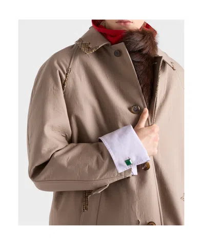 Prada Bonded Poplin Coat With Devoré Effect In Brown