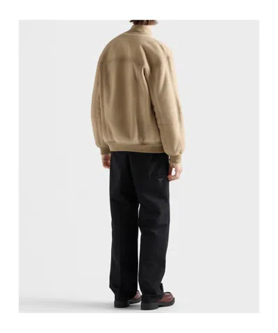 Prada Bomberjacke Aus Lammfell In Neutral