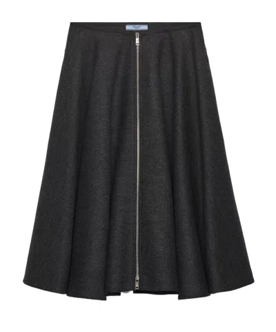 Prada Double Wool Midi-skirt In Black