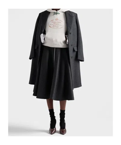 Prada Double Wool Midi-skirt In Black
