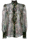ROBERTO CAVALLI Mutton Sleeve Floral Blouse,DRYCLEANONLY