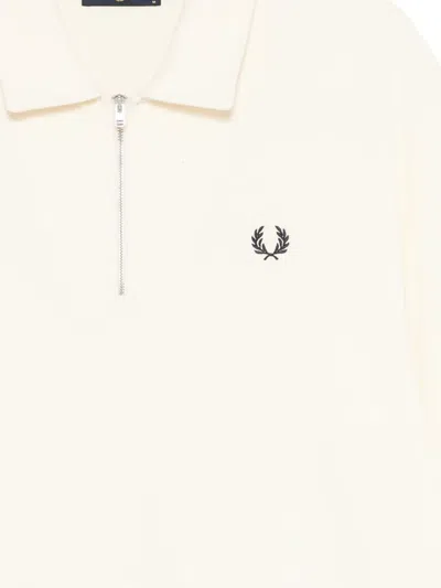 Fred Perry Half Zip Collared Sweatshirt In Neutral