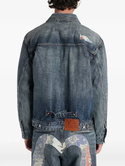 Evisu Patchwork Seagull Denim Jacket In Blue
