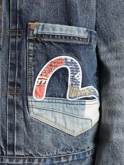 Evisu Patchwork Seagull Denim Jacket In Blue