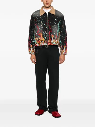 House Of Errors Paint-splatter Corduroy-collar Jacket In Black