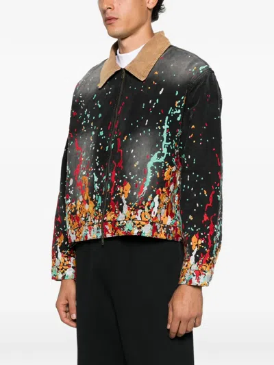 House Of Errors Paint-splatter Corduroy-collar Jacket In Black
