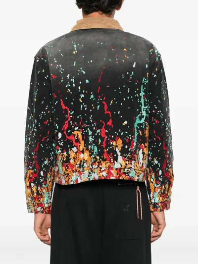 House Of Errors Paint-splatter Corduroy-collar Jacket In Black