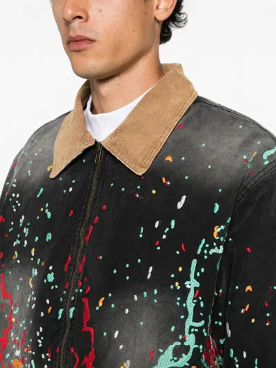 House Of Errors Paint-splatter Corduroy-collar Jacket In Black