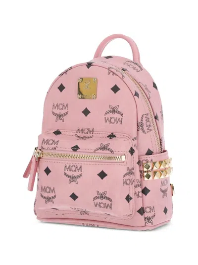 Mcm Monogram Stud-embellished Backpack In Pink