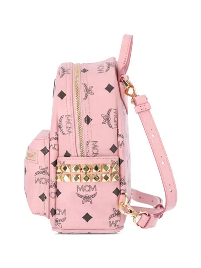 Mcm Monogram Stud-embellished Backpack In Pink
