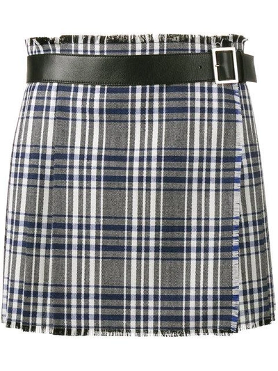 Alexander Mcqueen Plaid Pleated Wool Skirt In Blue