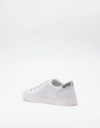 Shop Dolce & Gabbana London Embroidered Leather Sneakers In White/silver