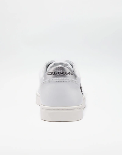 Shop Dolce & Gabbana London Embroidered Leather Sneakers In White/silver